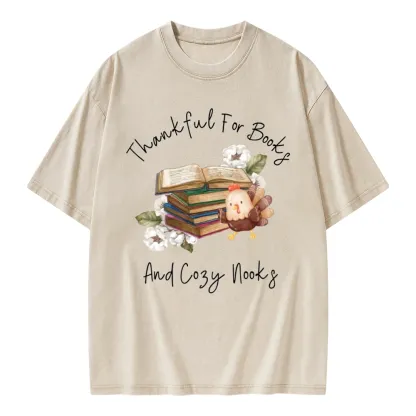 Pagewings Thankful For Books And Cozy Nooks Unisex Washed T-shirt