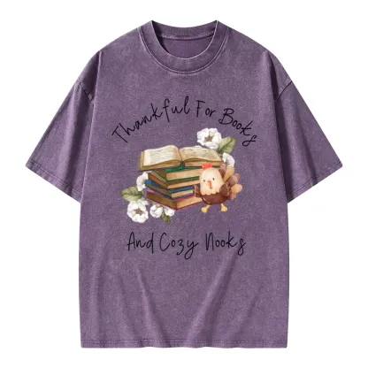 Pagewings Thankful For Books And Cozy Nooks Unisex Washed T-shirt