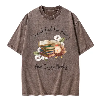 Pagewings Thankful For Books And Cozy Nooks Unisex Washed T-shirt