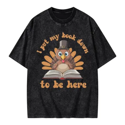 Pagewings Funny Thanksgiving Book Unisex Washed T-shirt