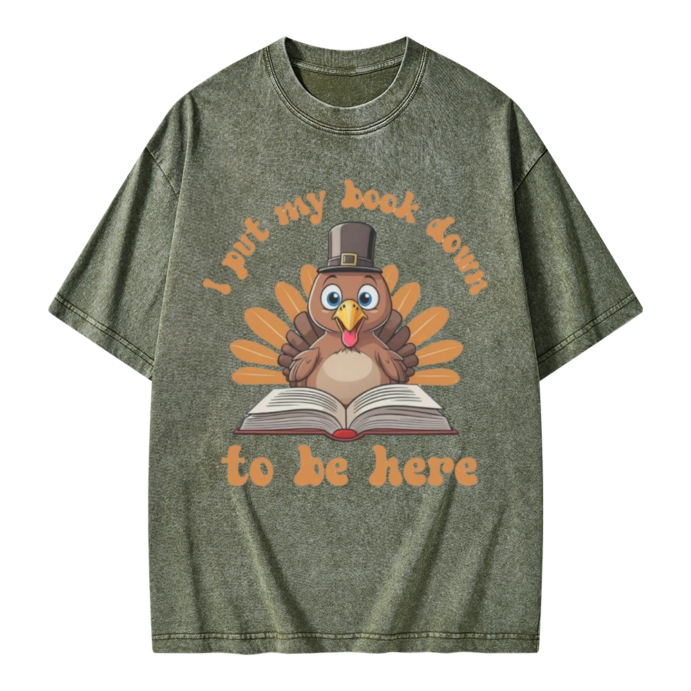 Pagewings Funny Thanksgiving Book Unisex Washed T-shirt
