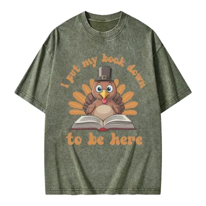 Pagewings Funny Thanksgiving Book Unisex Washed T-shirt