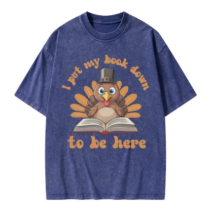 Pagewings Funny Thanksgiving Book Unisex Washed T-shirt