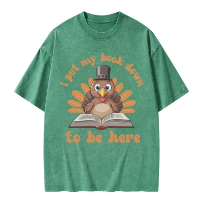 Pagewings Funny Thanksgiving Book Unisex Washed T-shirt