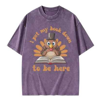 Pagewings Funny Thanksgiving Book Unisex Washed T-shirt