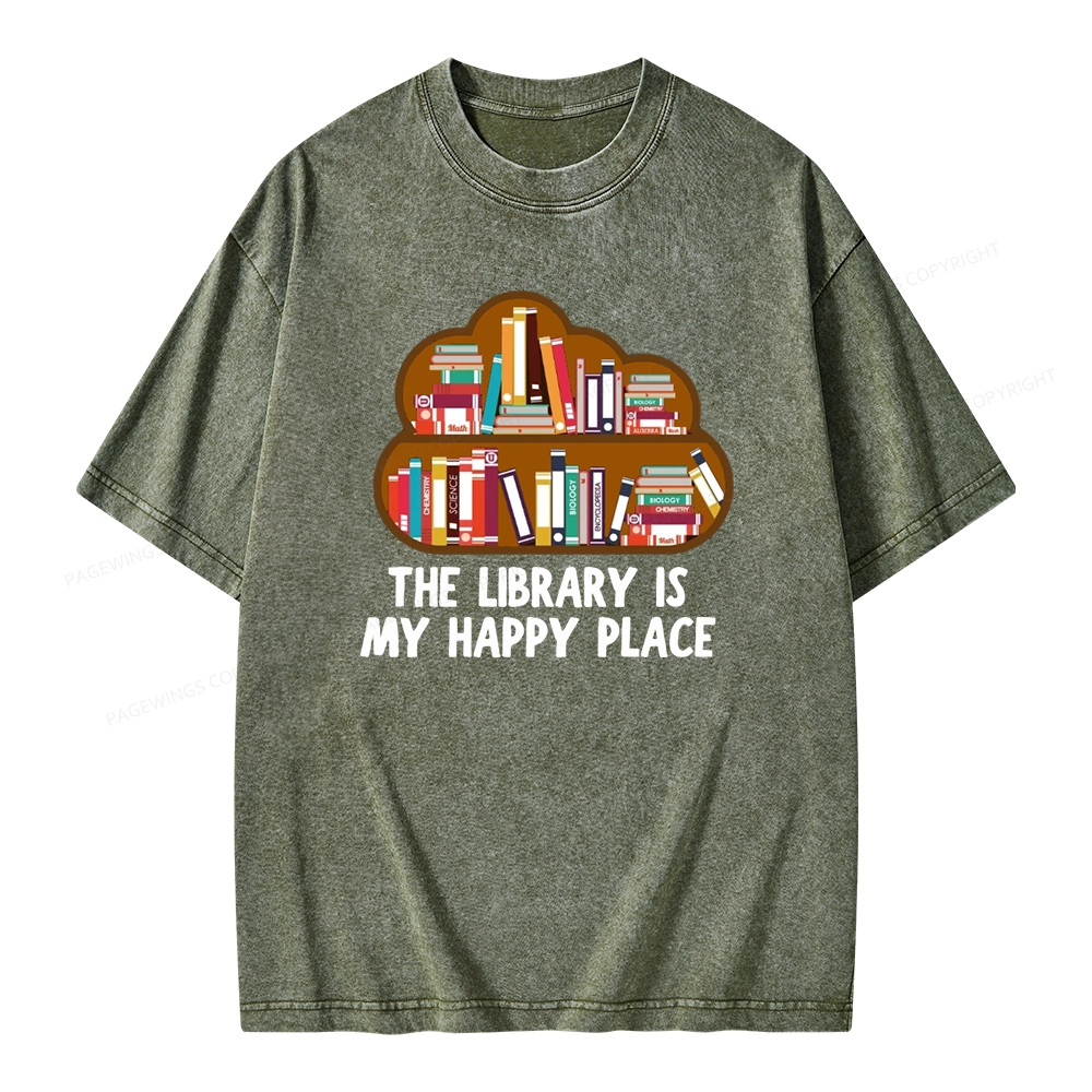 Pagewings The Library Is My Happy Place Unisex Washed T-shirt
