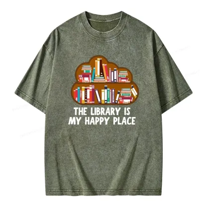 Pagewings The Library Is My Happy Place Unisex Washed T-shirt