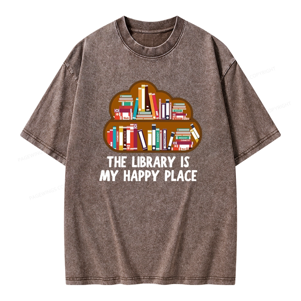 Pagewings The Library Is My Happy Place Unisex Washed T-shirt