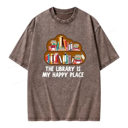 Pagewings The Library Is My Happy Place Unisex Washed T-shirt