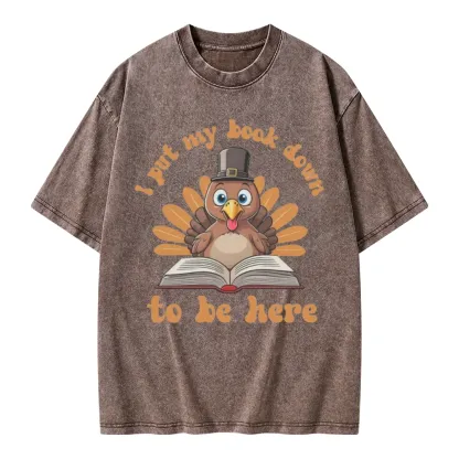 Pagewings Funny Thanksgiving Book Unisex Washed T-shirt