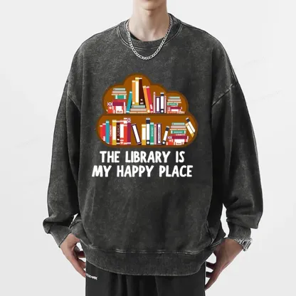 Pagewings The Library Is My Happy Place Unisex Washed Sweatshirt