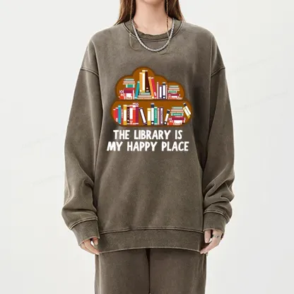 Pagewings The Library Is My Happy Place Unisex Washed Sweatshirt