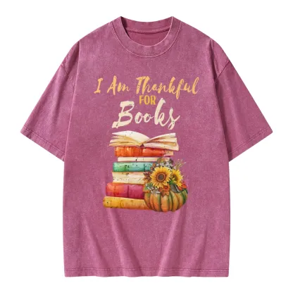 Pagewings Thanksgiving I‘m Thankful For Books Unisex Washed T-shirt