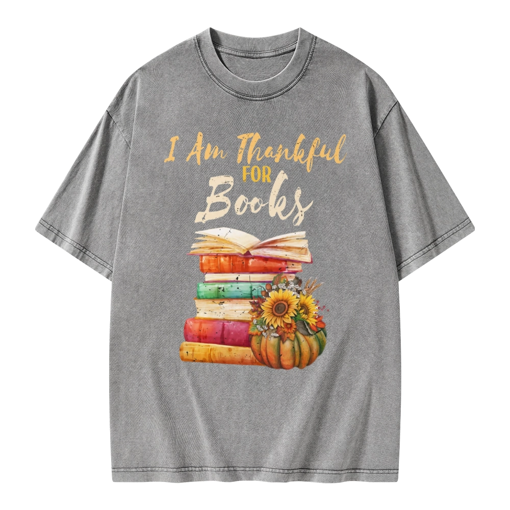Pagewings Thanksgiving I‘m Thankful For Books Unisex Washed T-shirt