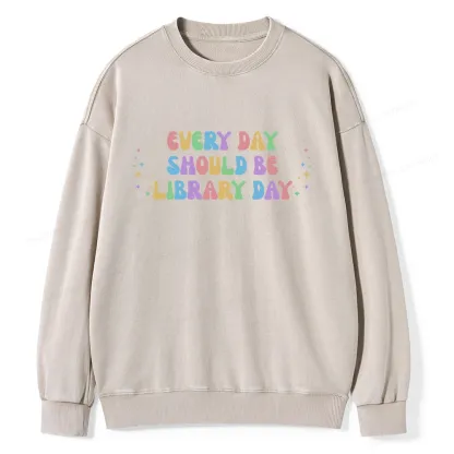 Pagewing Every Day Should Be Library Day Unisex Washed Sweatshirt
