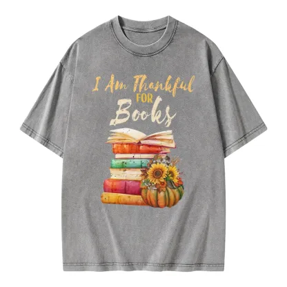 Pagewings Thanksgiving I‘m Thankful For Books Unisex Washed T-shirt
