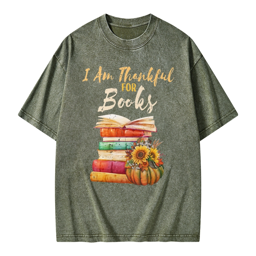 Pagewings Thanksgiving I‘m Thankful For Books Unisex Washed T-shirt