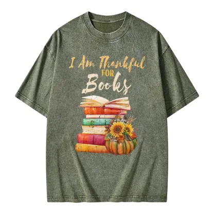 Pagewings Thanksgiving I‘m Thankful For Books Unisex Washed T-shirt