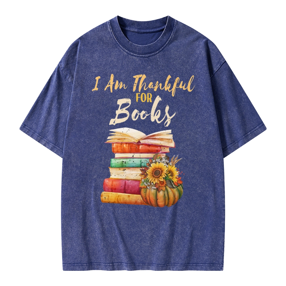 Pagewings Thanksgiving I‘m Thankful For Books Unisex Washed T-shirt