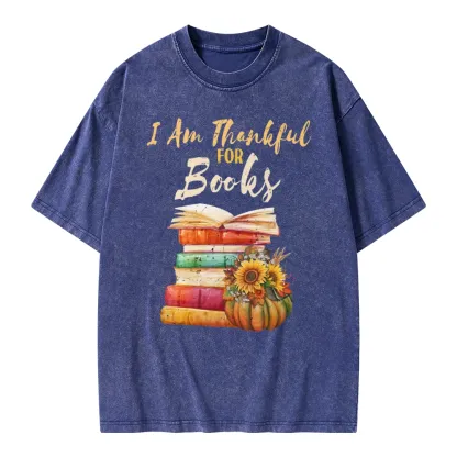 Pagewings Thanksgiving I‘m Thankful For Books Unisex Washed T-shirt