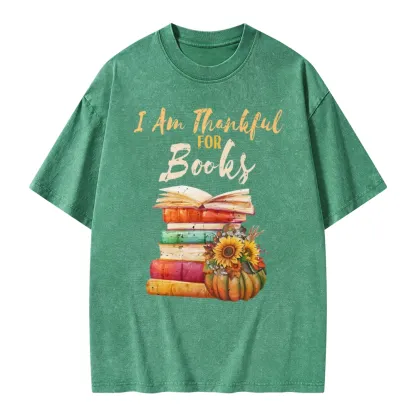 Pagewings Thanksgiving I‘m Thankful For Books Unisex Washed T-shirt