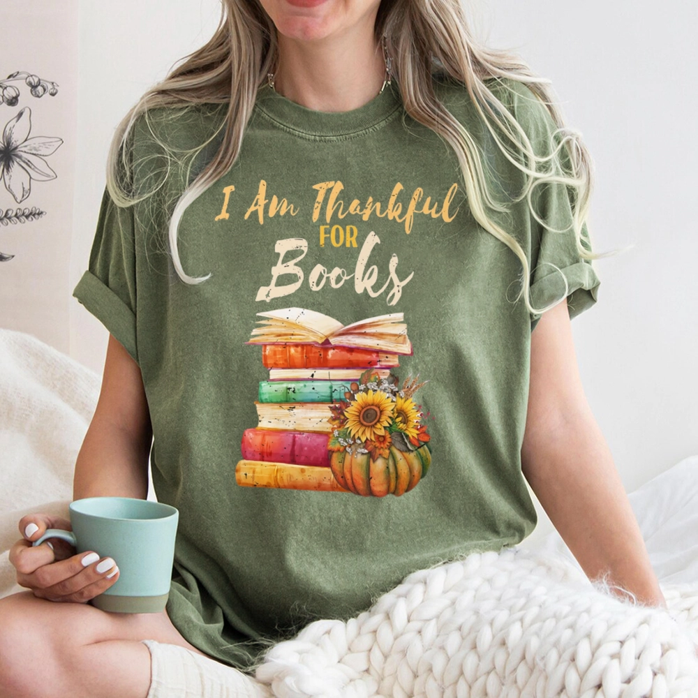 Pagewings Thanksgiving I‘m Thankful For Books Unisex Washed T-shirt