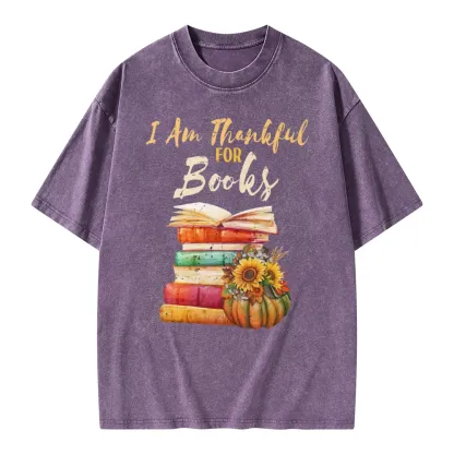 Pagewings Thanksgiving I‘m Thankful For Books Unisex Washed T-shirt