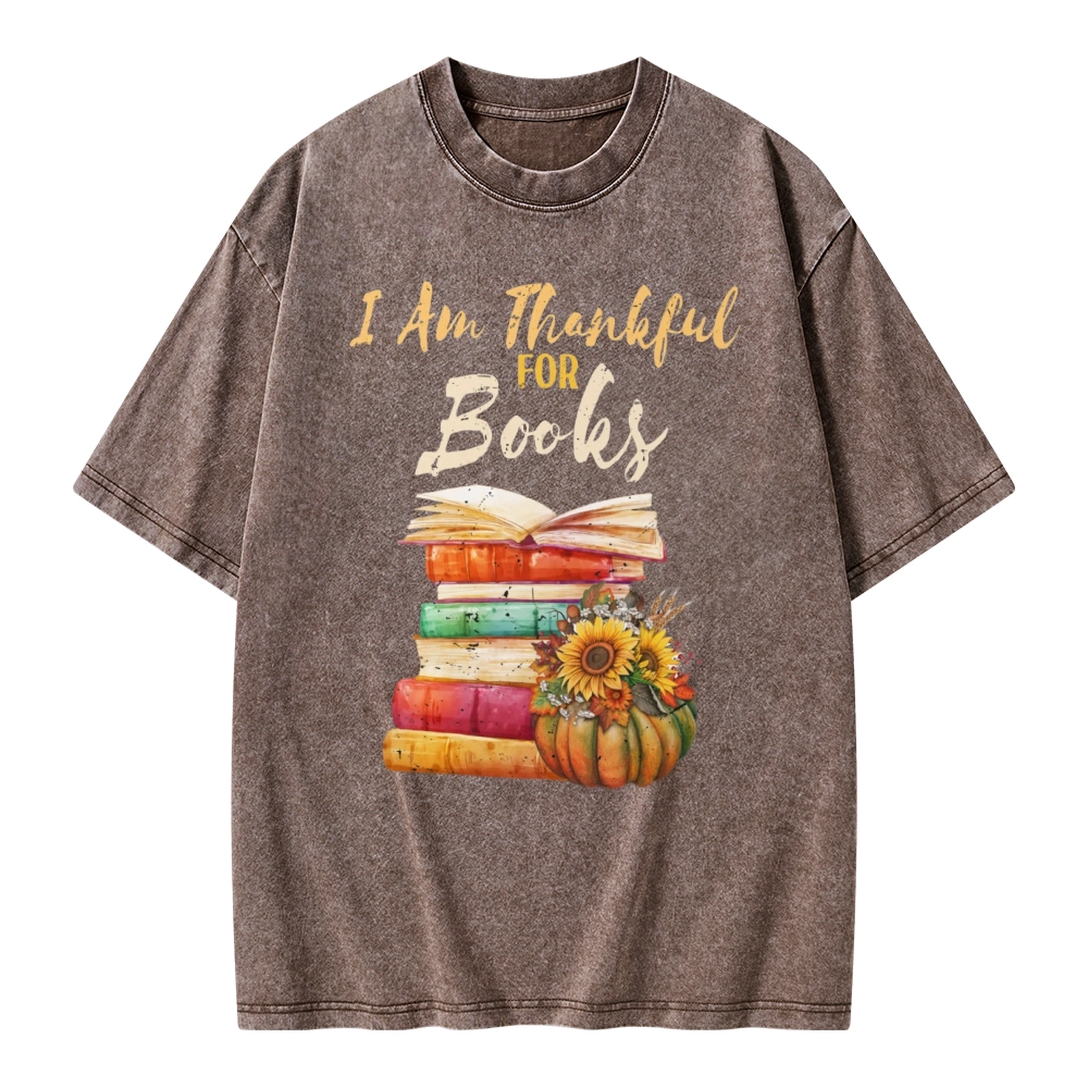 Pagewings Thanksgiving I‘m Thankful For Books Unisex Washed T-shirt