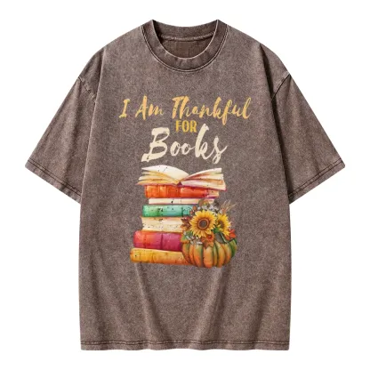 Pagewings Thanksgiving I‘m Thankful For Books Unisex Washed T-shirt