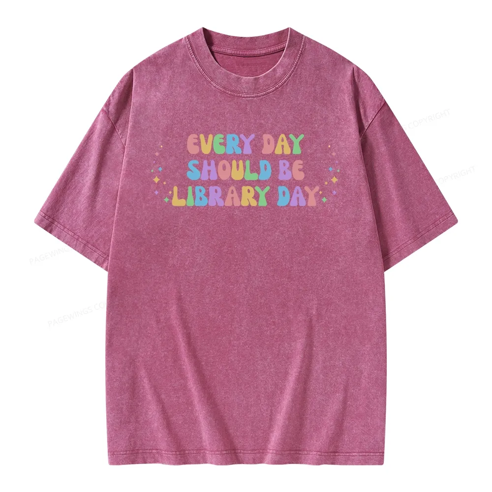 Pagewing Every Day Should Be Library Day Unisex Washed T-shirt