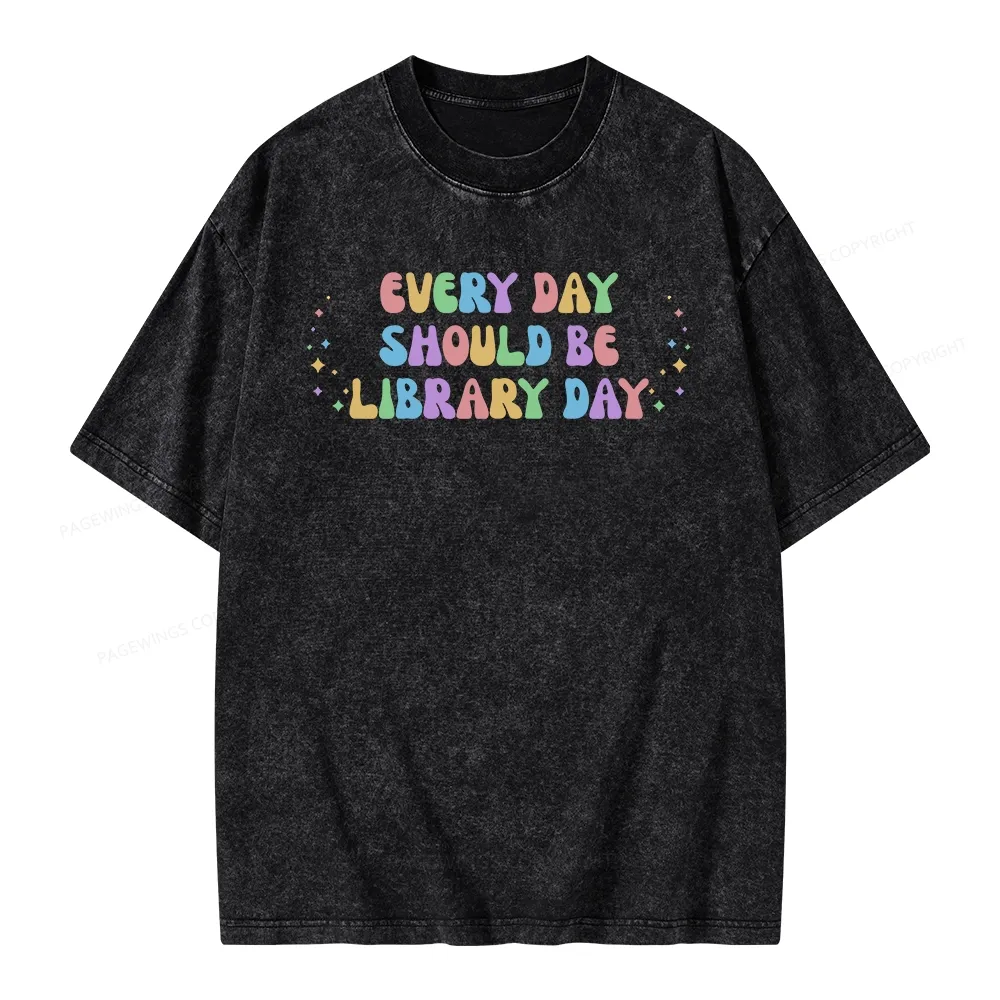 Pagewing Every Day Should Be Library Day Unisex Washed T-shirt