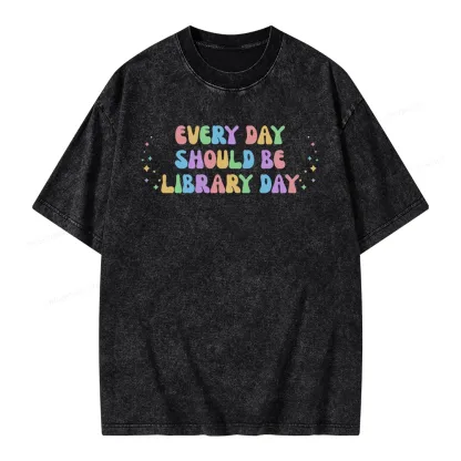 Pagewing Every Day Should Be Library Day Unisex Washed T-shirt