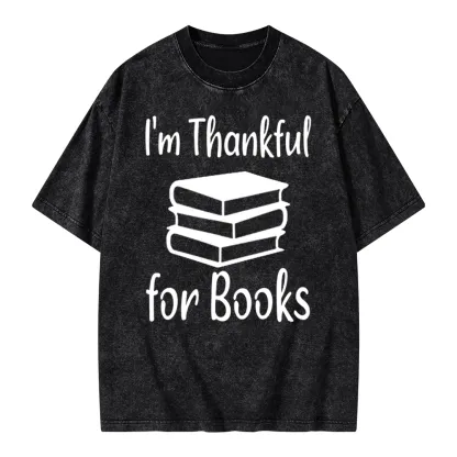 Pagewings Thanksgiving I Am Thankful For Books Unisex Washed T-shirt