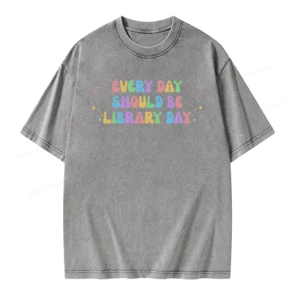 Pagewing Every Day Should Be Library Day Unisex Washed T-shirt