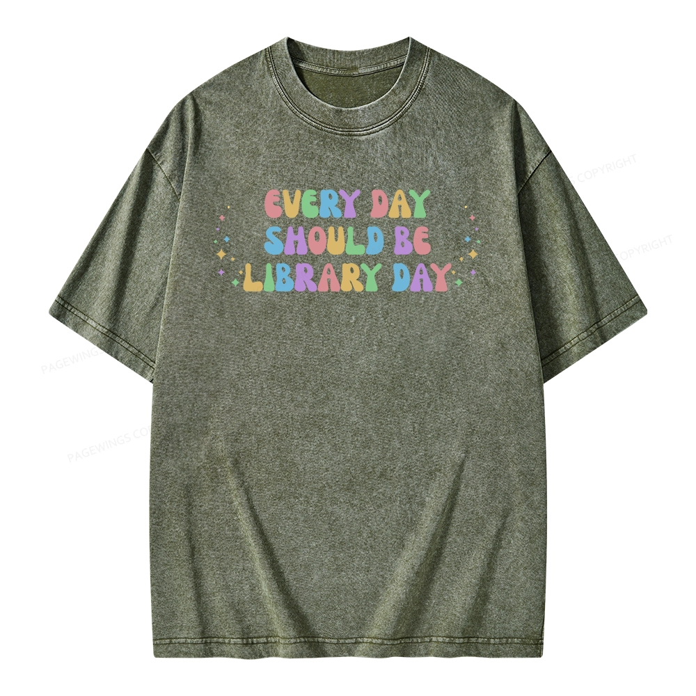 Pagewing Every Day Should Be Library Day Unisex Washed T-shirt