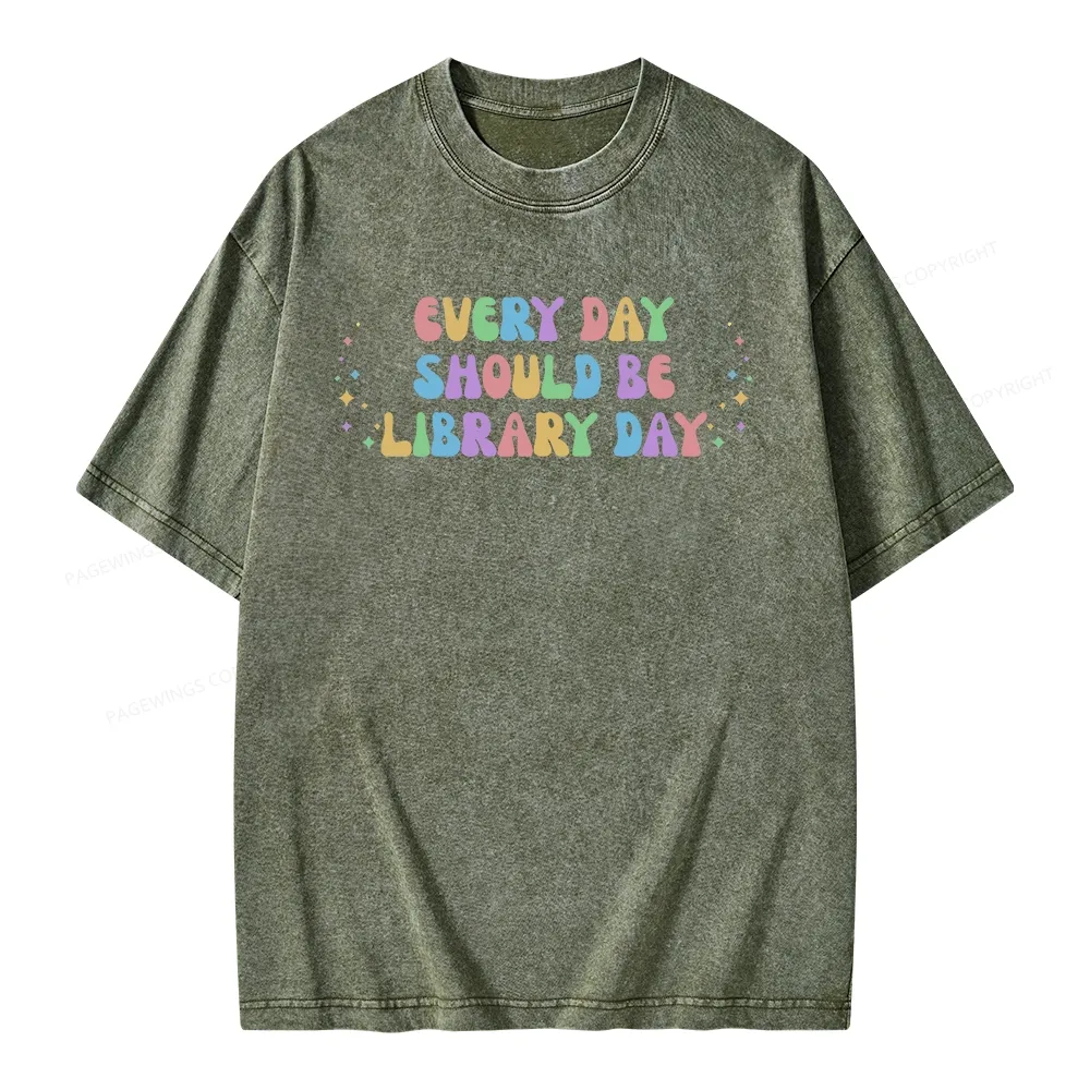 Pagewing Every Day Should Be Library Day Unisex Washed T-shirt
