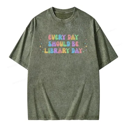 Pagewing Every Day Should Be Library Day Unisex Washed T-shirt