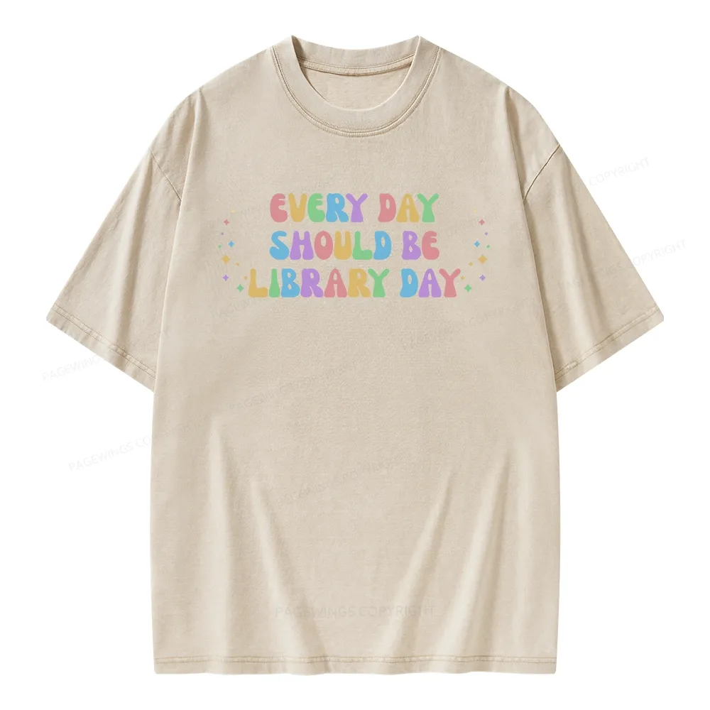 Pagewing Every Day Should Be Library Day Unisex Washed T-shirt