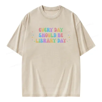 Pagewing Every Day Should Be Library Day Unisex Washed T-shirt