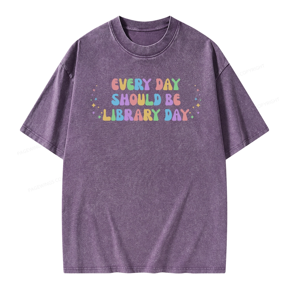 Pagewing Every Day Should Be Library Day Unisex Washed T-shirt