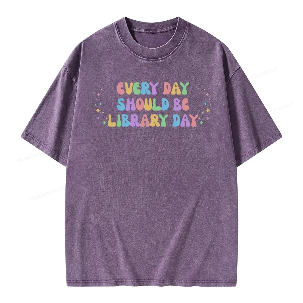 Pagewing Every Day Should Be Library Day Unisex Washed T-shirt
