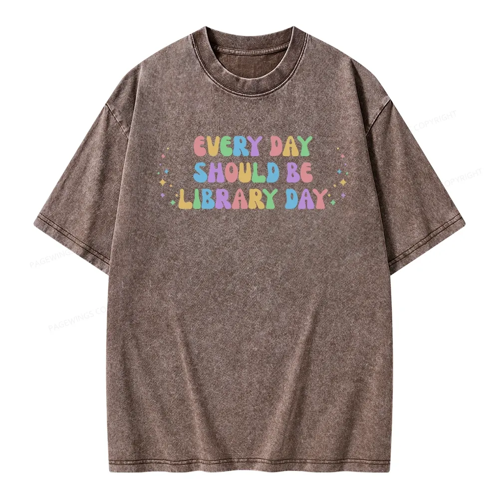 Pagewing Every Day Should Be Library Day Unisex Washed T-shirt
