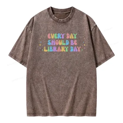 Pagewing Every Day Should Be Library Day Unisex Washed T-shirt