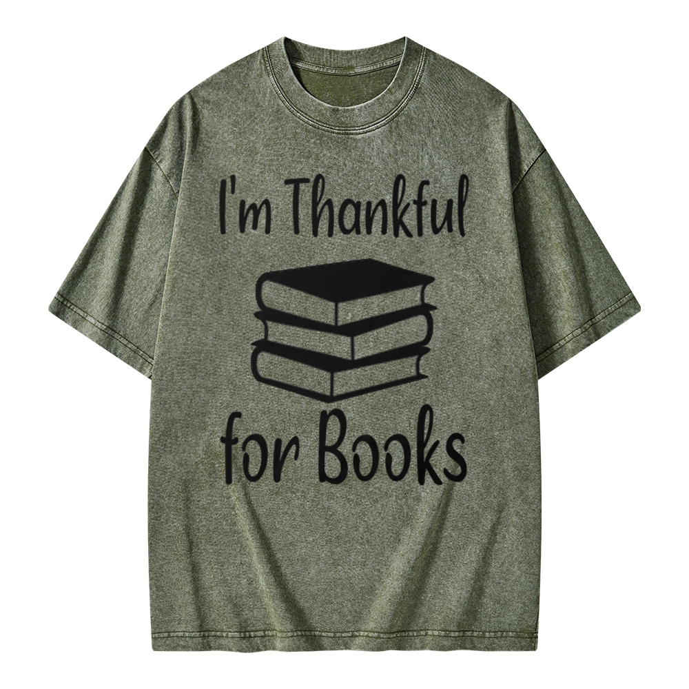 Pagewings Thanksgiving I Am Thankful For Books Unisex Washed T-shirt
