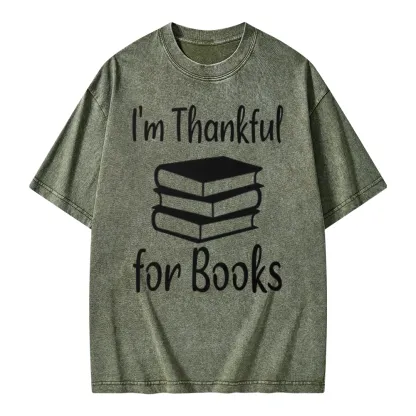 Pagewings Thanksgiving I Am Thankful For Books Unisex Washed T-shirt