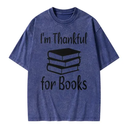 Pagewings Thanksgiving I Am Thankful For Books Unisex Washed T-shirt