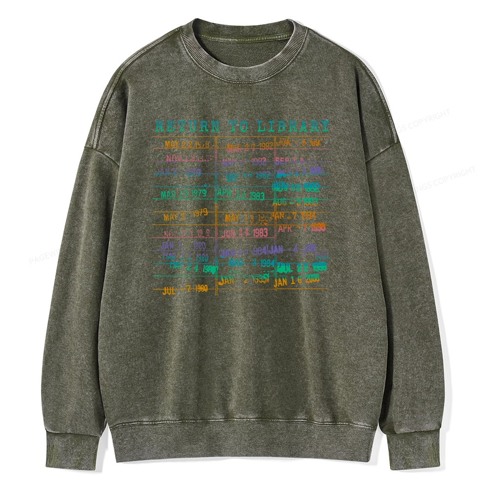 Pagewing Vintage Library Rainbow Unisex Washed Sweatshirt