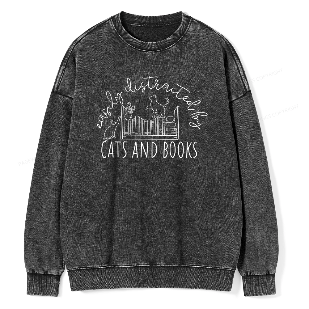 Pagewing Cute Cats And Books Unisex Washed Sweatshirt