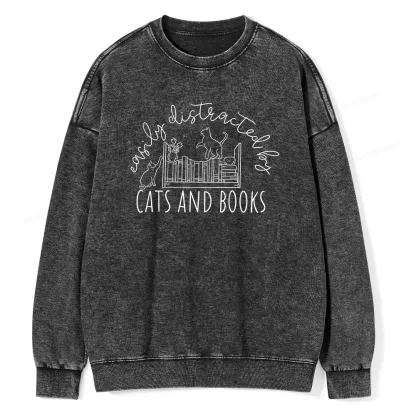 Pagewing Cute Cats And Books Unisex Washed Sweatshirt