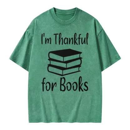Pagewings Thanksgiving I Am Thankful For Books Unisex Washed T-shirt
